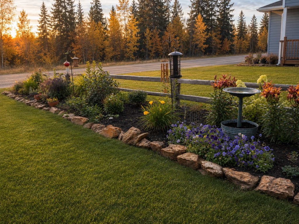 Colorful cold-climate perennial garden in a northern yard.